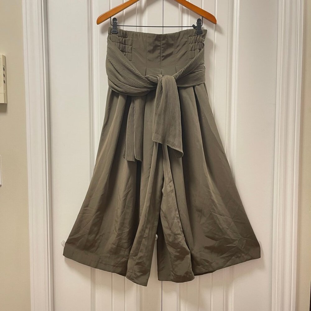 Vintage Wide-Leg Tie Pants Green – S - Picture 2 of 13